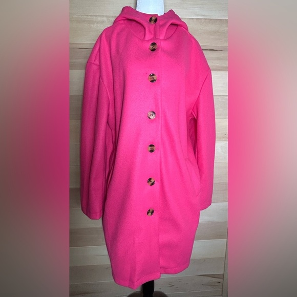 Vibrant Pink Hooded Cape Coat Size XL Barbie core Fall Dressy Pink lady Cotton - Picture 2 of 11